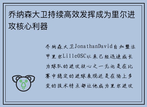 乔纳森大卫持续高效发挥成为里尔进攻核心利器 乔纳森大卫持续高效发挥成为里尔进攻核心利器